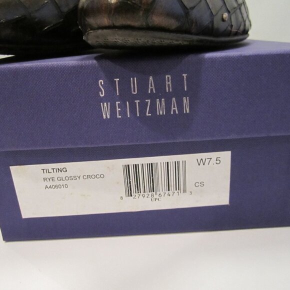 US 7.5 W STUART WEITZMAN TILTING RYE (brown) GLOSSY CROCO pump heels comfort - Picture 7 of 9